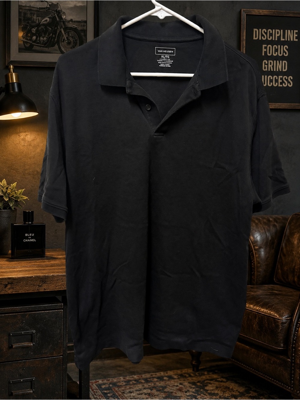 Van Heusen Men's Black Polo Shirt - Short Sleeve Casual XL